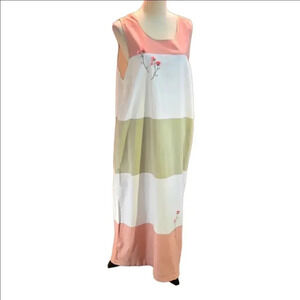 Lemon Grass Sleeveless, Colorblock Maxi Dress Floral Embroidery Women size 1X